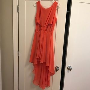 high low chiffon orange dress with cut outs